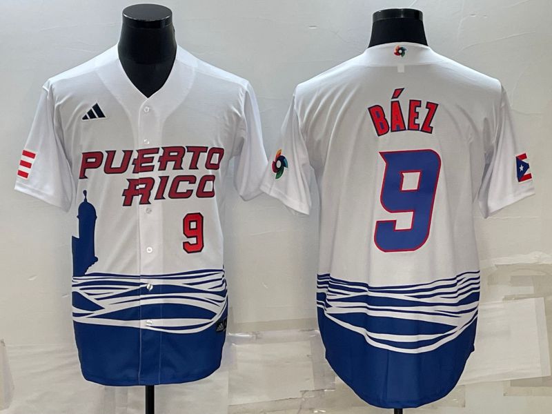 Men 2023 World Cub #9 Baez White MLB Jersey5->more jerseys->MLB Jersey
